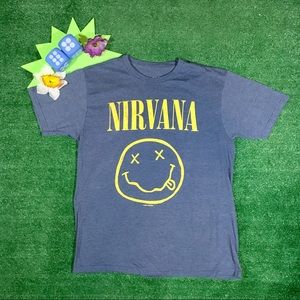 Nirvana Smiley Grunge Blue heather band t shirt